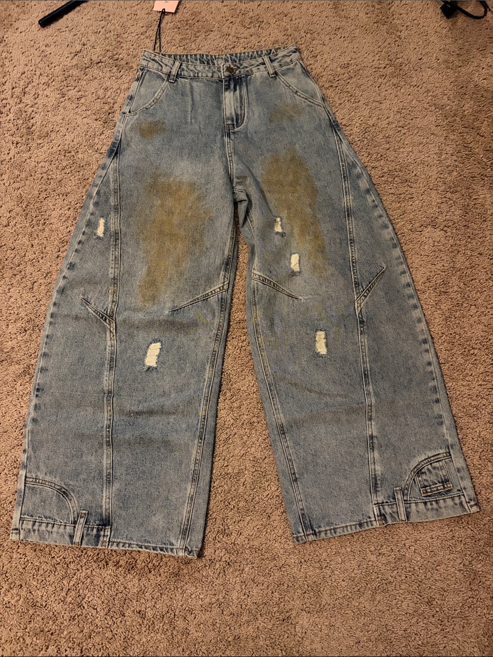 Wide-Leg Distressed Light Blue Jeans